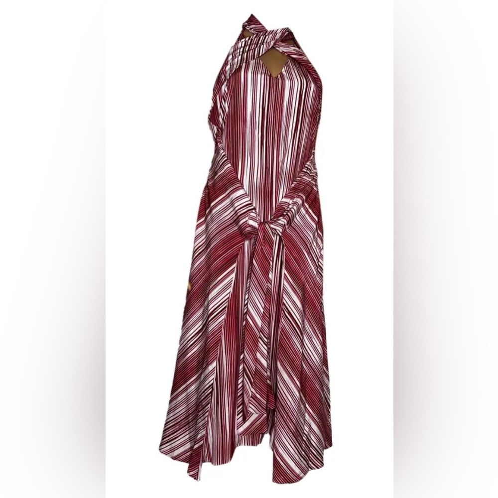 MaxMara Striped Halter Midi Dress in Burgundy and White